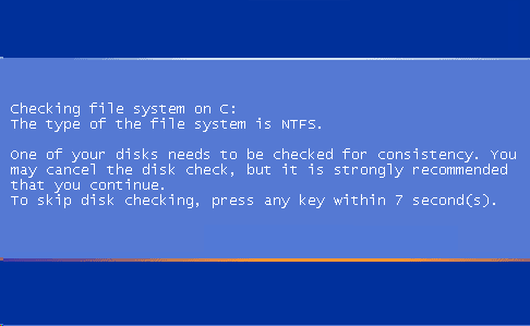 Your system appears. Checking file System on c. Skip Disk checking. To Disk skip checking. To skip Disk checking Press any Key.